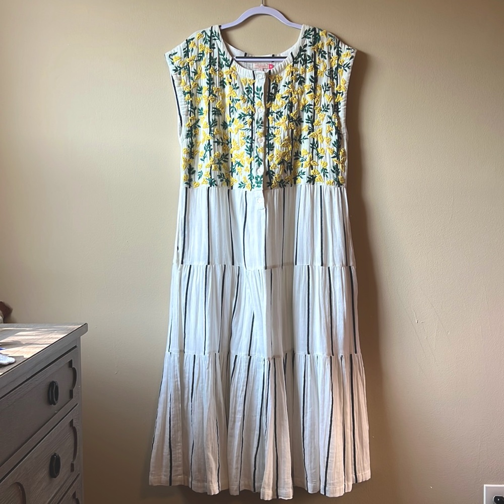 Pink Chicken Women’s Rue Dress - Blue & White Stripe, Size XL, Embroidered